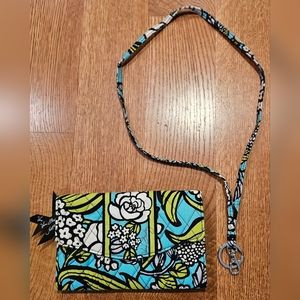 Vera Bradley wallet with strap turquois, green and black 7.5"x5"